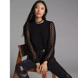 Maeve Anthropologie Textured Sleeve Top Black 3X